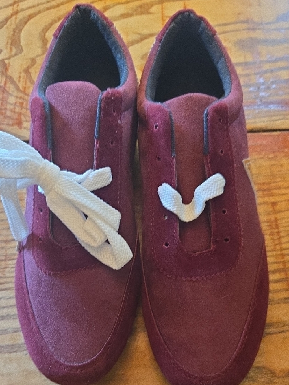 Maroon Suede Sneakers Size 11 US/ Size 45 EUwith White Laces By Polligie - Picture 8 of 13